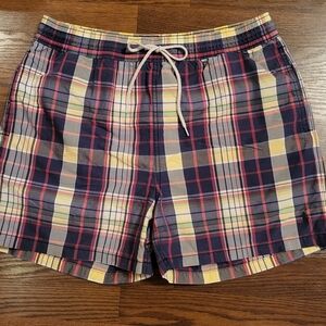Men's Polo Ralph Lauren Colorful Plaid Cotton Swim Trunk Drawstring Shorts sz L
